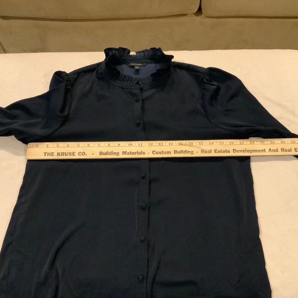Banana Republic Blue L Satin Ruffle Collar Long Sleeve Button down Cottagecore - Picture 6 of 9
